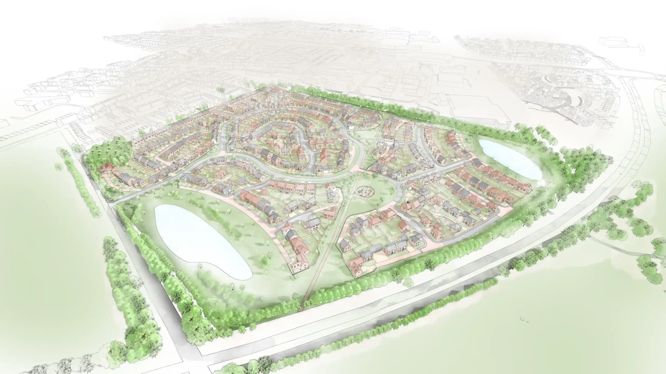 Drawing of architectural plan of housing estate