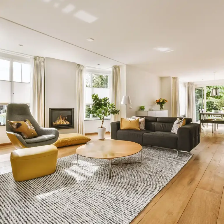 GFW — Interior with sofas and fireplace