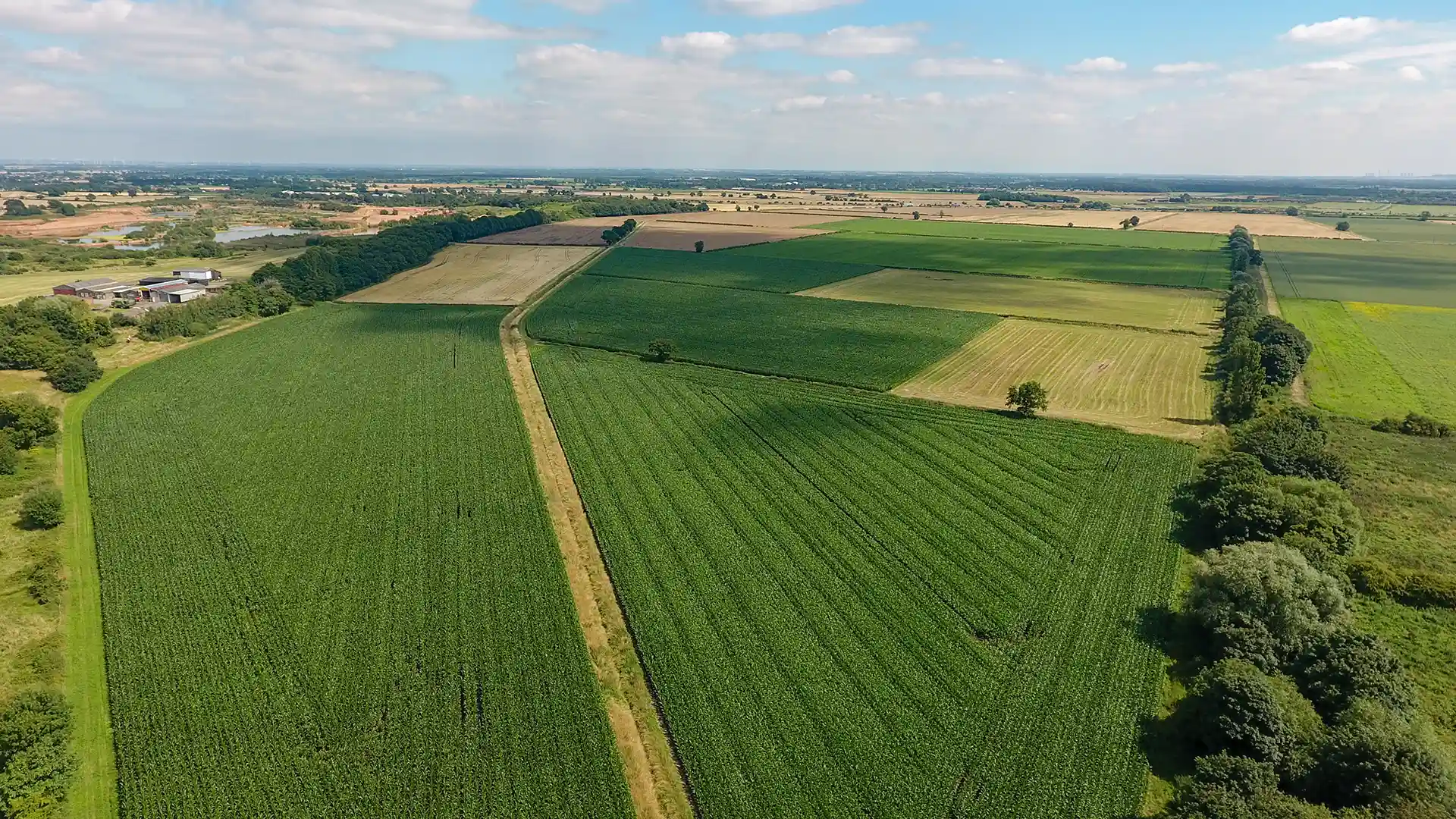 Aerial view over fields