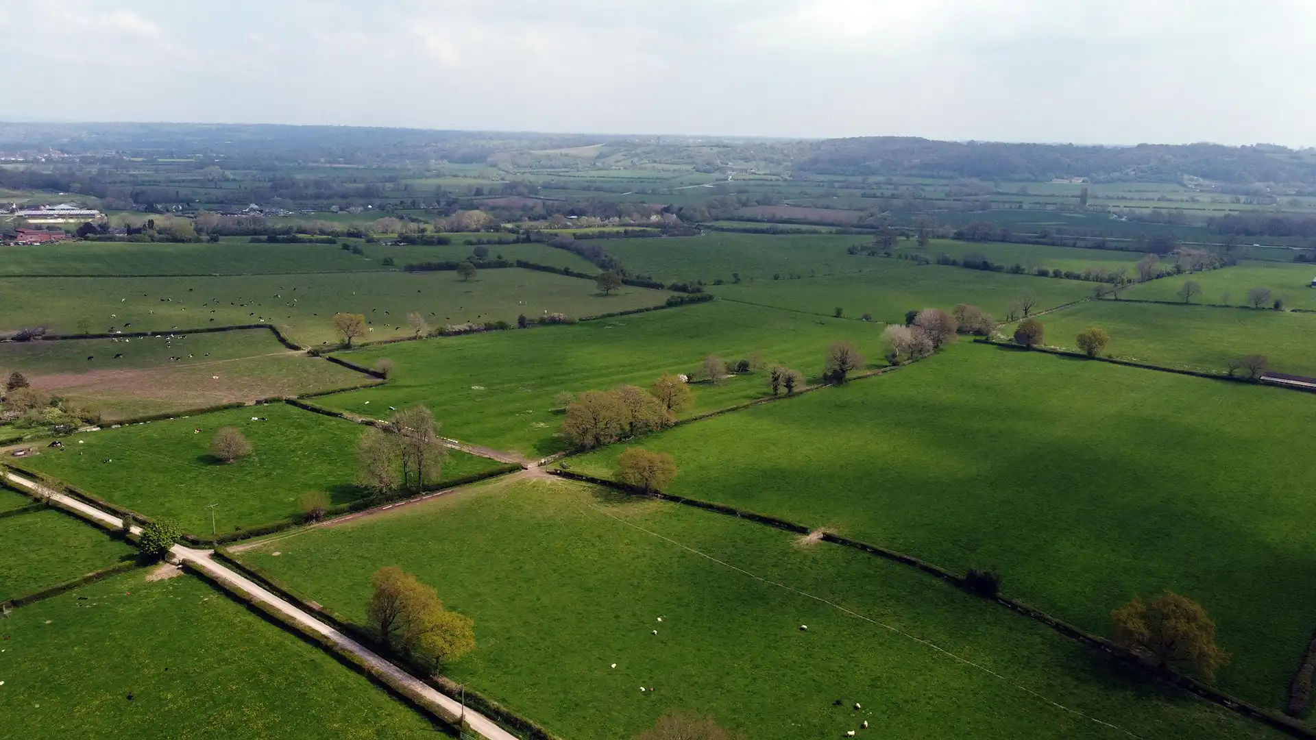 Aerial view over fields
