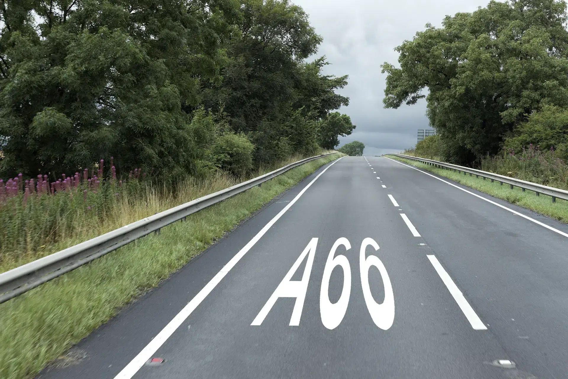 Road with A66 painted on floor